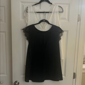 Black and White Lace Sleeve Tops